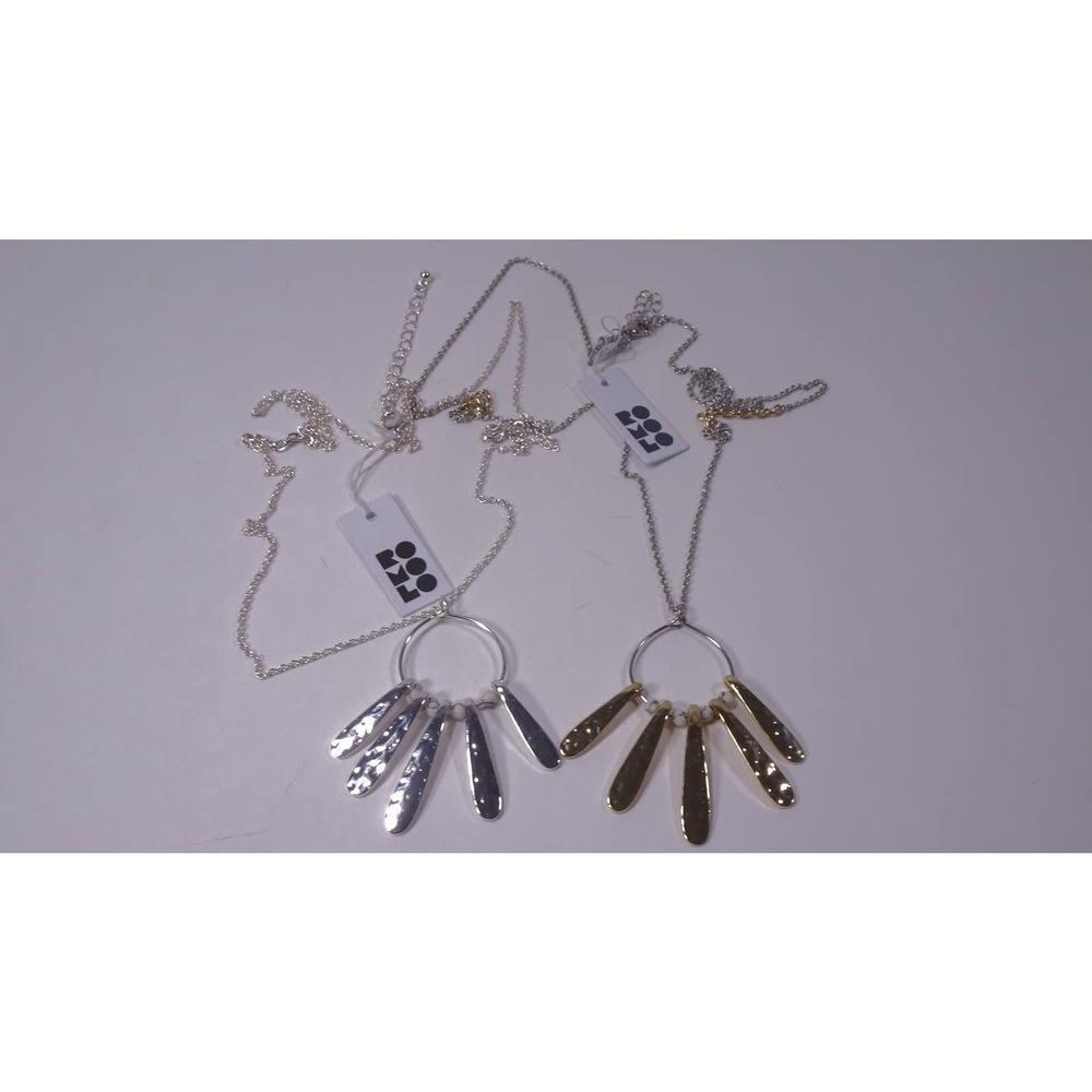 Romolo Stitchfix Women's Hammered Gold Silver Stick Pendant Necklace NWT 58 eac